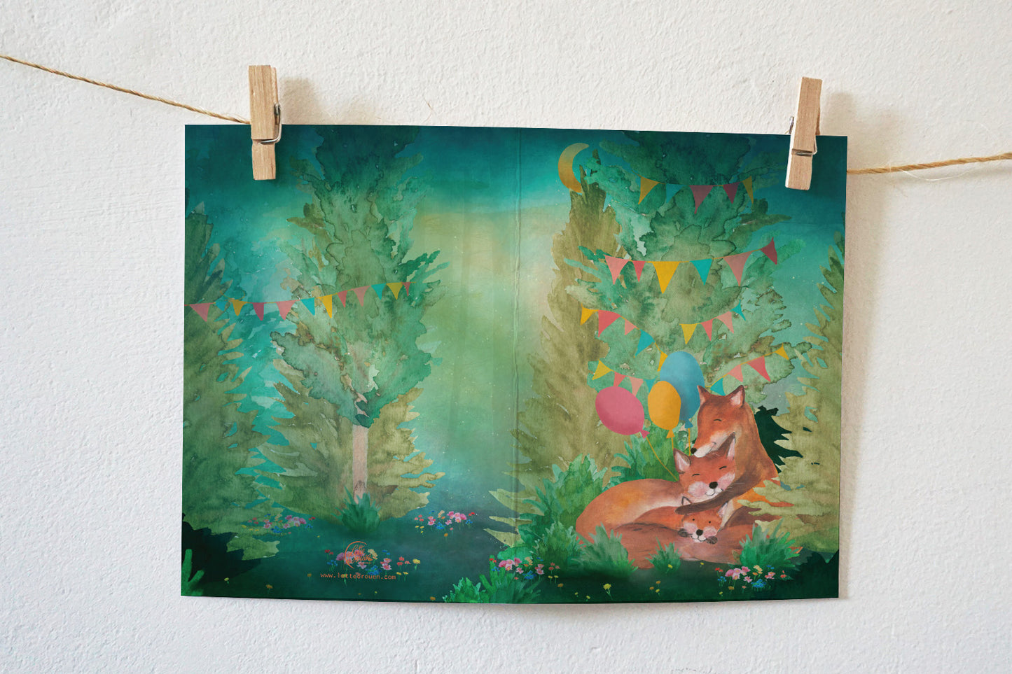 Wenskaart | Lief gezin met vosjes