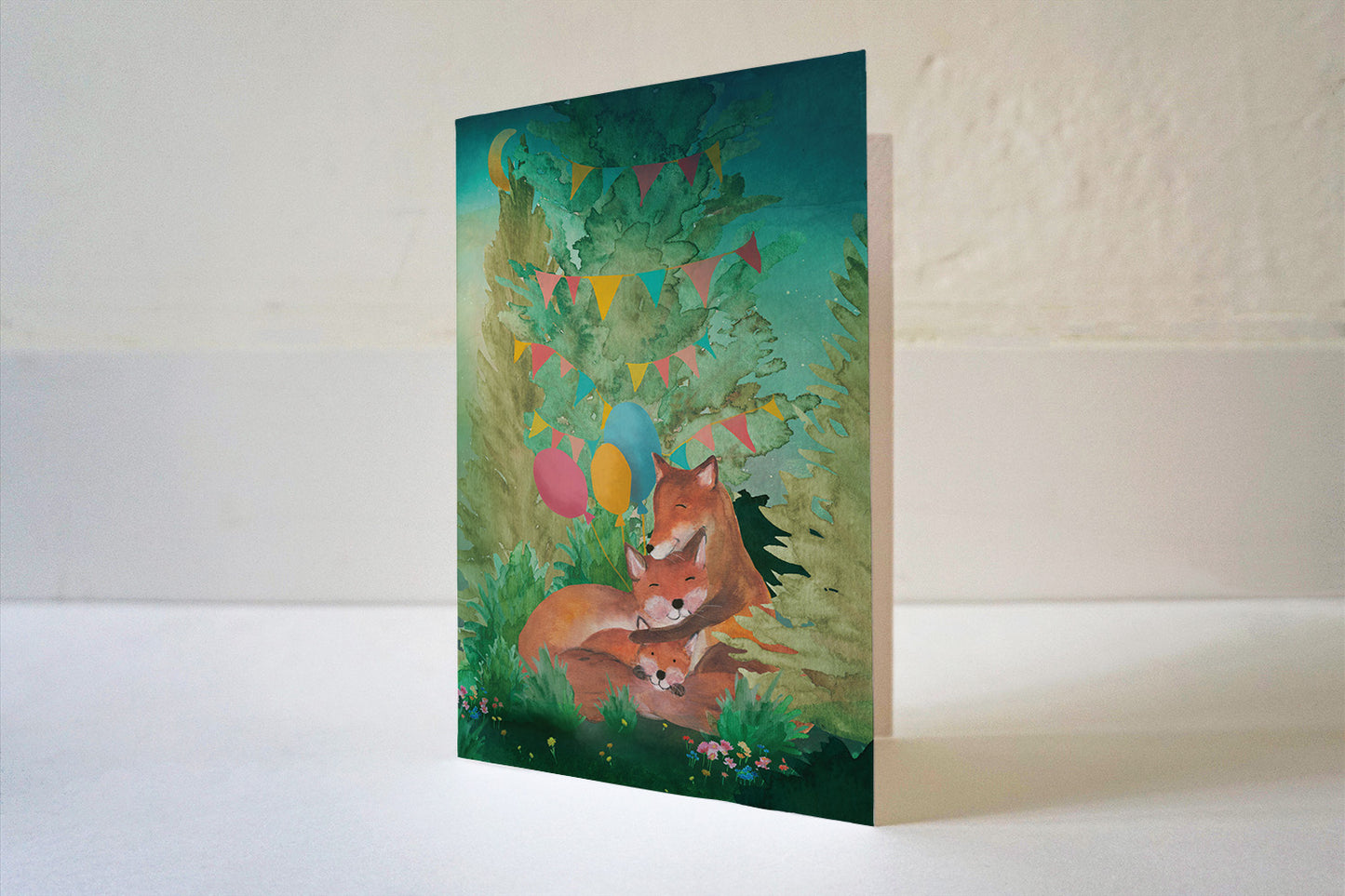 Wenskaart | Lief gezin met vosjes