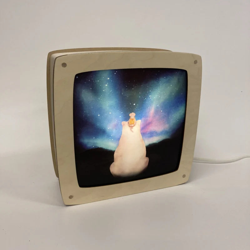 Plaat Seizoenenlamp/Raamhanger | Ijsbeer kijkend naar het noorderlicht