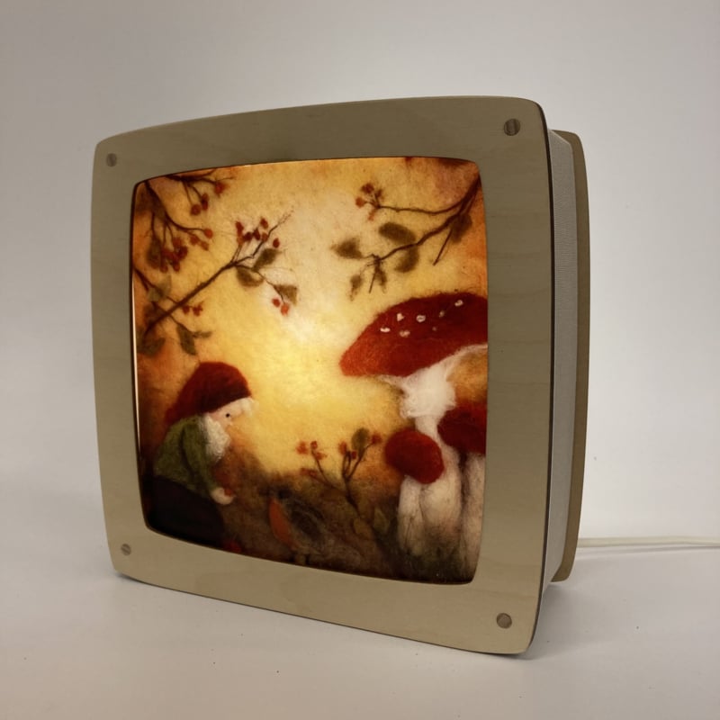 Plaat Seizoenenlamp/Raamhanger | Kabouter met paddenstoelen