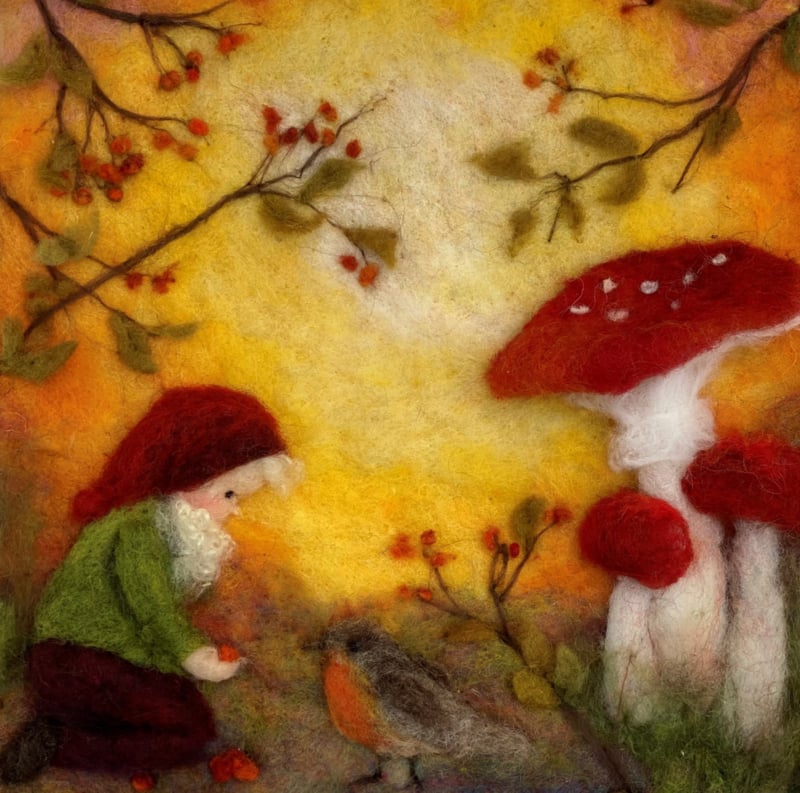 Plaat Seizoenenlamp/Raamhanger | Kabouter met paddenstoelen