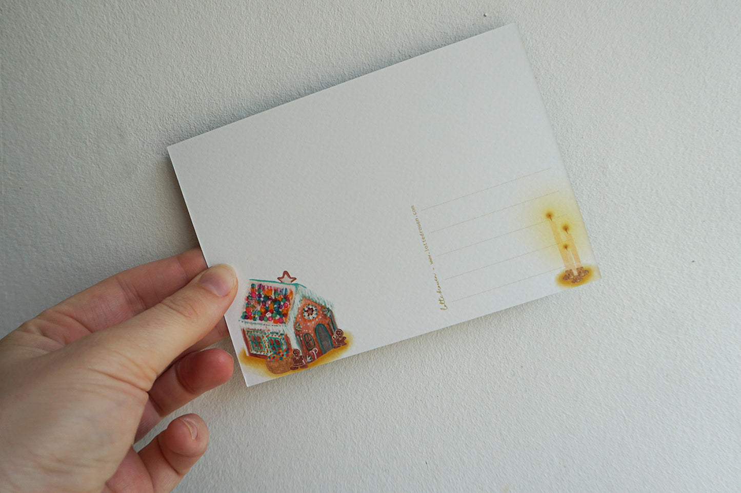 Ansichtkaart met foliedruk | Gingerbread huisje