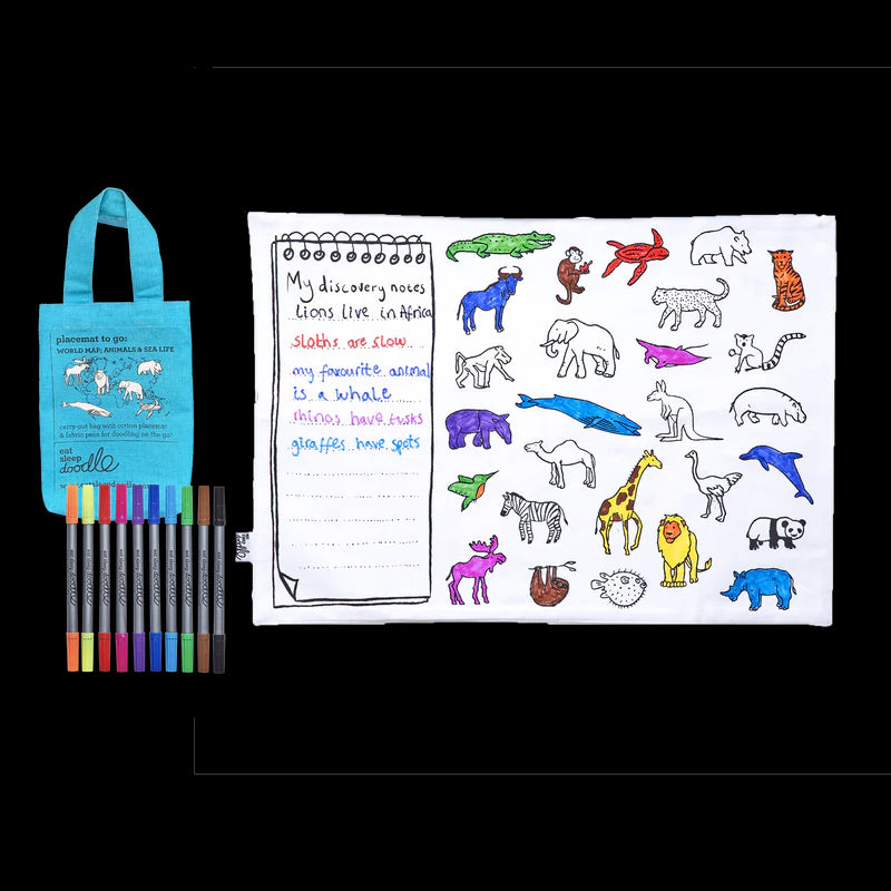 Placemat to go | Wereldkaart (incl. uitwasbare textielstiften)