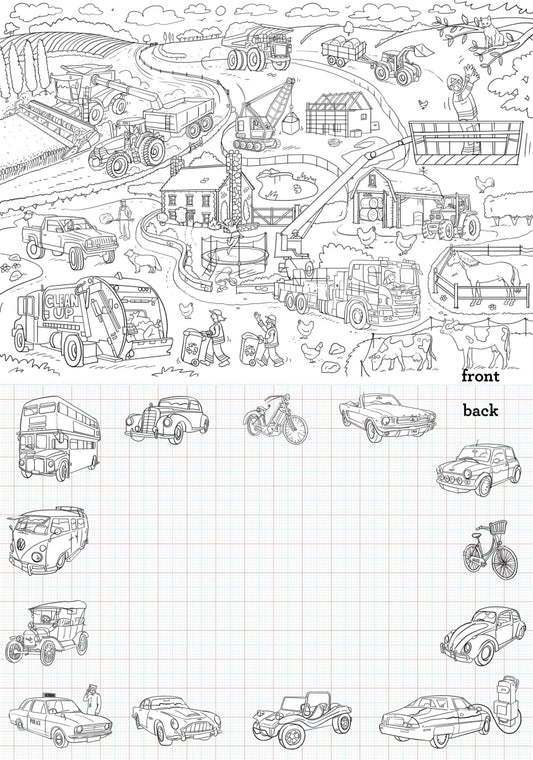 Placemat to go | Werkvoertuigen (incl. uitwasbare textielstiften)