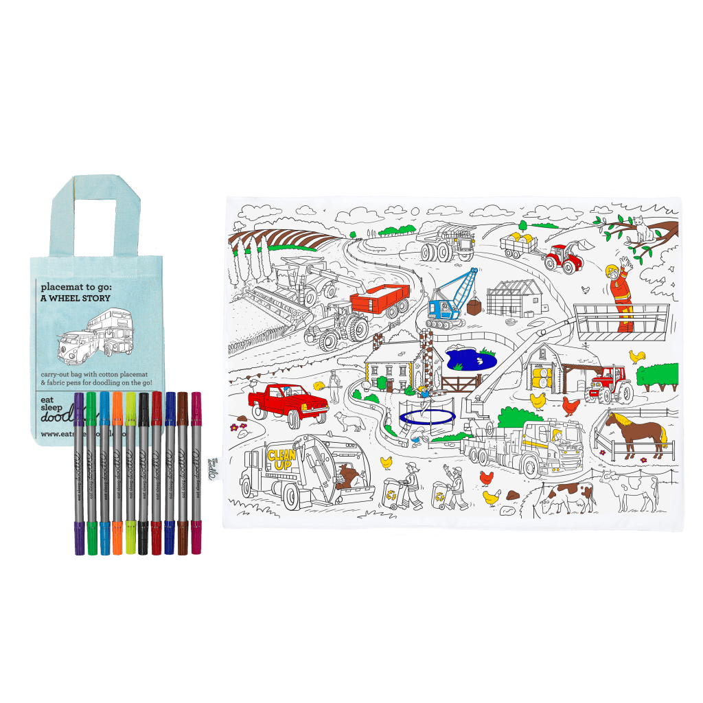 Placemat to go | Werkvoertuigen (incl. uitwasbare textielstiften)