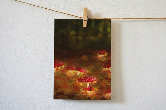 Wenskaart | Muisje met paddenstoelen