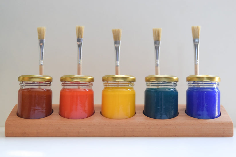 Verfhouder incl. 5 Verfpotjes & Kwastjes