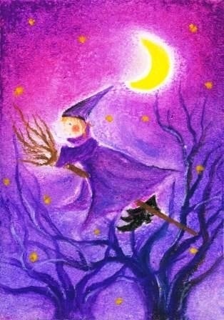 Ansichtkaart | Heksje op bezemsteel