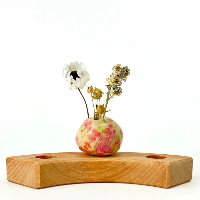 Keramieken Steker | Wit met Roze & Groen Bolvaasje (op = op)