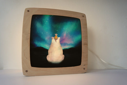 Plaat | Ijsbeer kijkend naar het noorderlicht