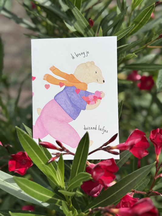 Dubbele Wenskaart | Ik breng je duizend liefjes