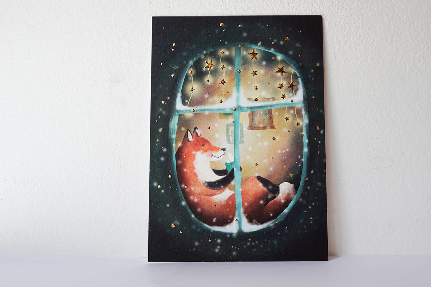 Ansichtkaart met foliedruk | Chillen in het raam