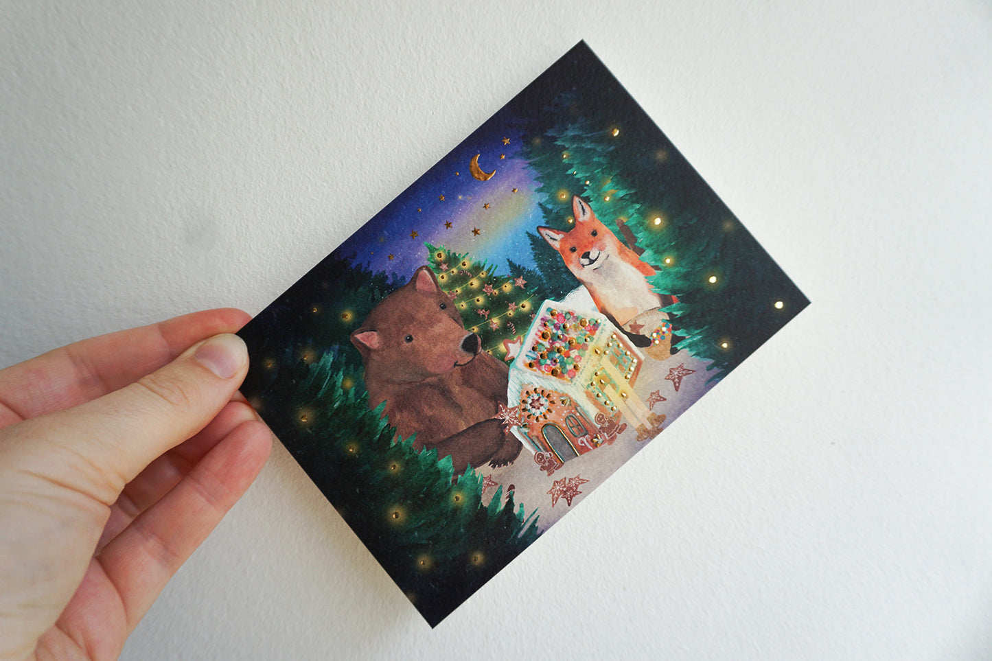 Ansichtkaart met foliedruk | Gingerbread huisje