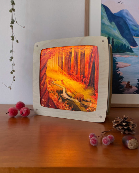 Plaat Seizoenenlamp/Raamhanger | Beren in het bos