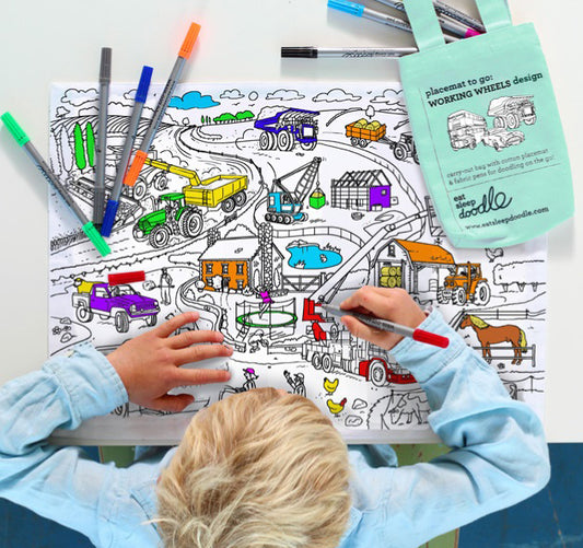 Placemat to go | Werkvoertuigen (incl. uitwasbare textielstiften)