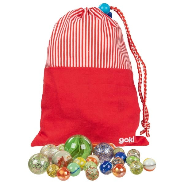 Katoenen Zakje met 50 Knikkers (1,6 - 3,5 cm) (3+)