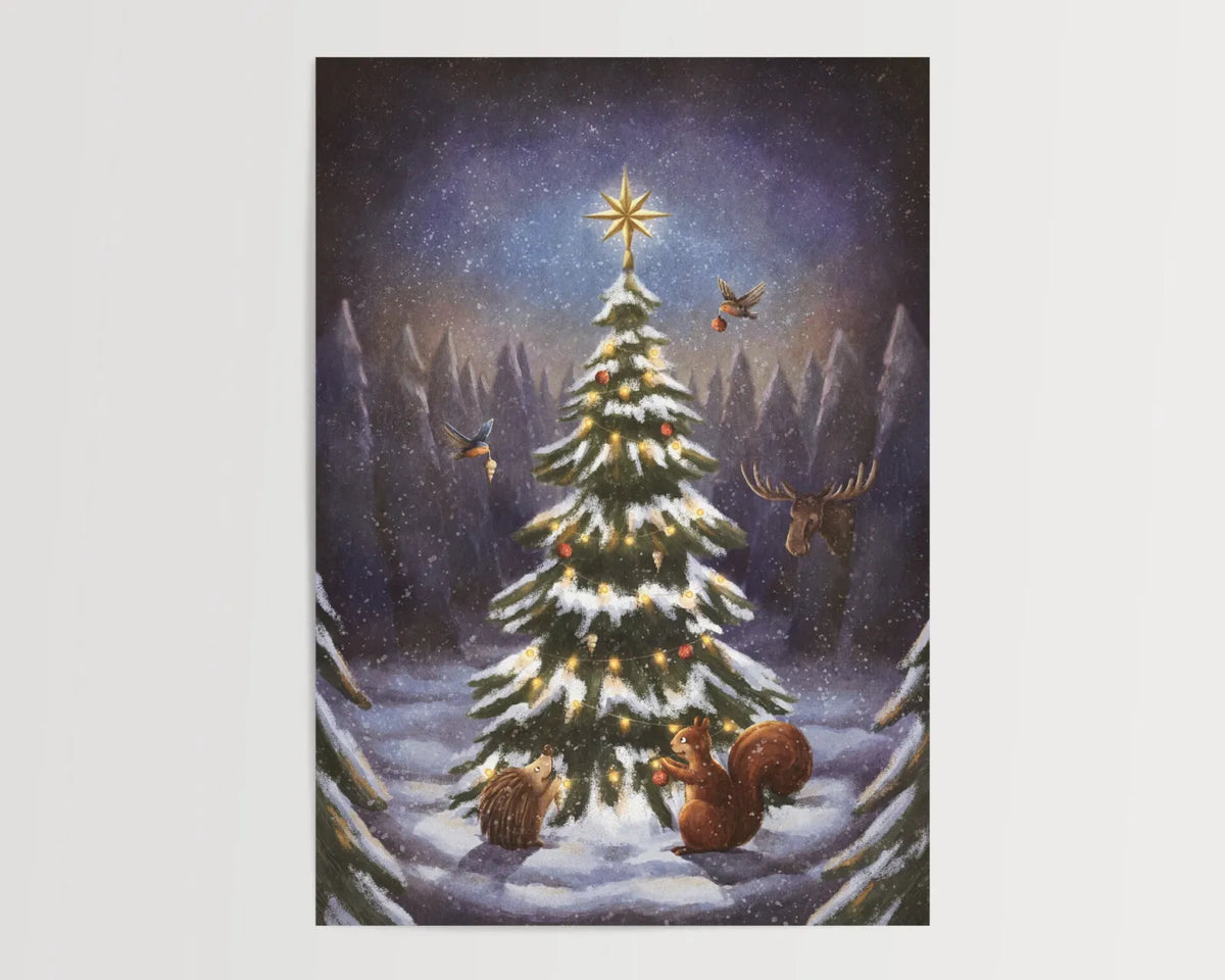 Ansichtkaart | Magische kerstboom in het bos