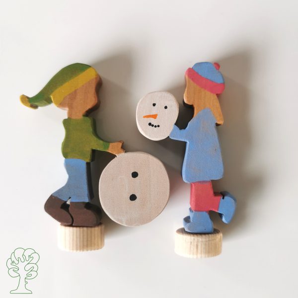 Houten Stekerset | Sneeuwpop Bouwen (set van 2)