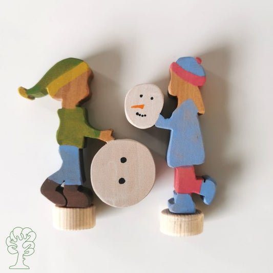 Houten Stekerset | Sneeuwpop Bouwen (set van 2)