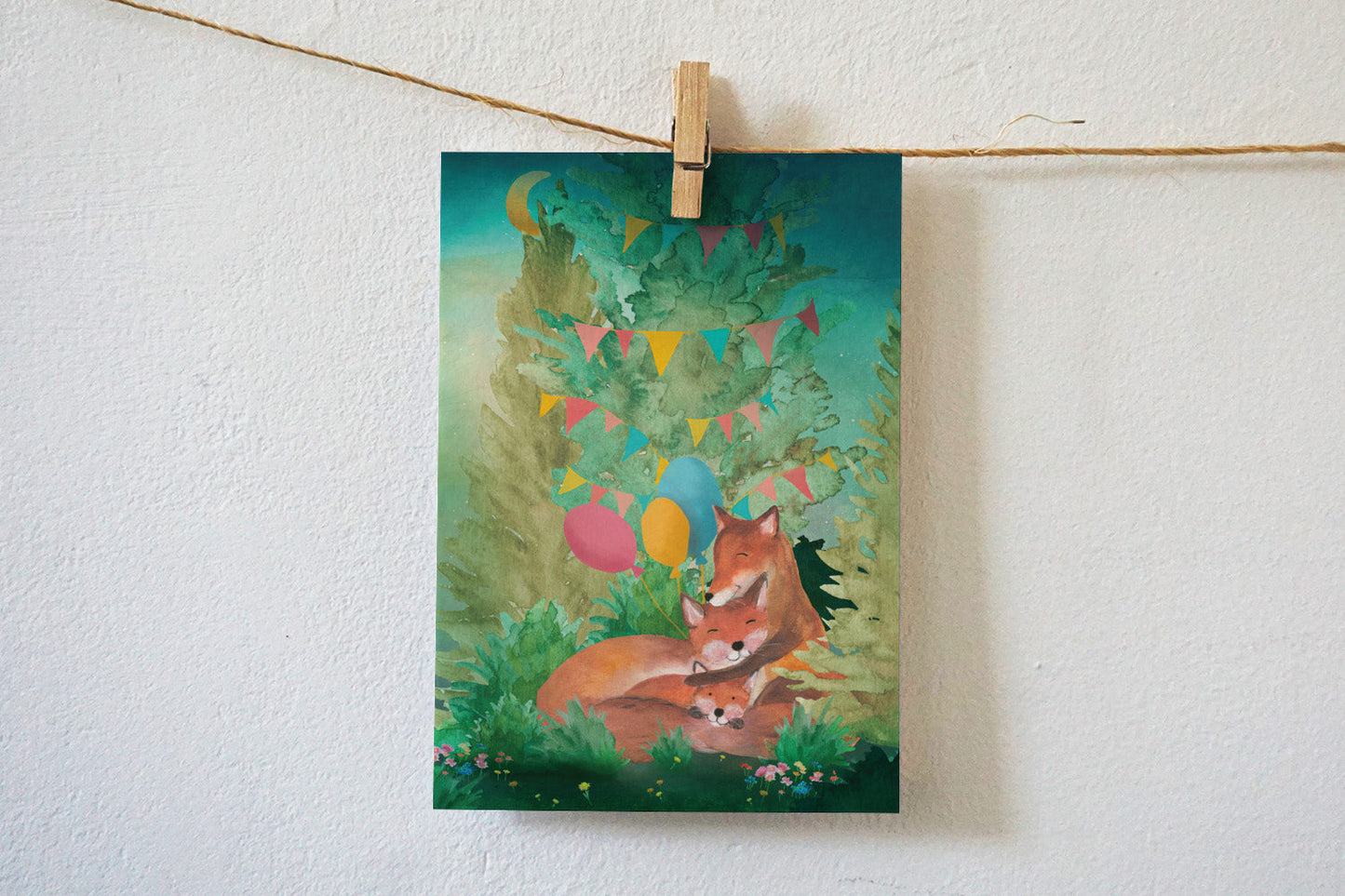 Wenskaart | Lief gezin met vosjes (op = op)