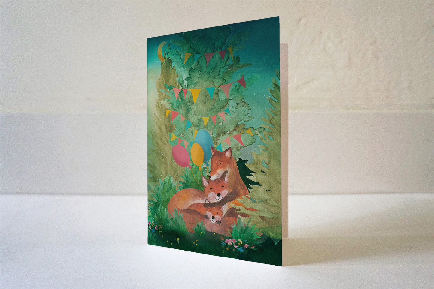 Wenskaart | Lief gezin met vosjes (op = op)