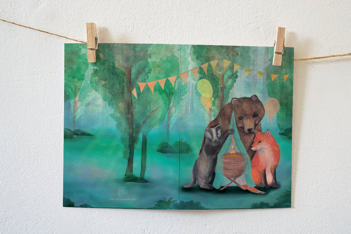 Wenskaart | Dieren bij wiegje (op = op)