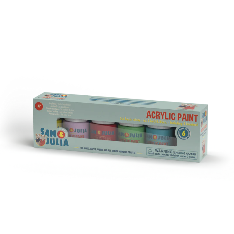 Acrylverf | 6 kleuren (+ 3 penselen)